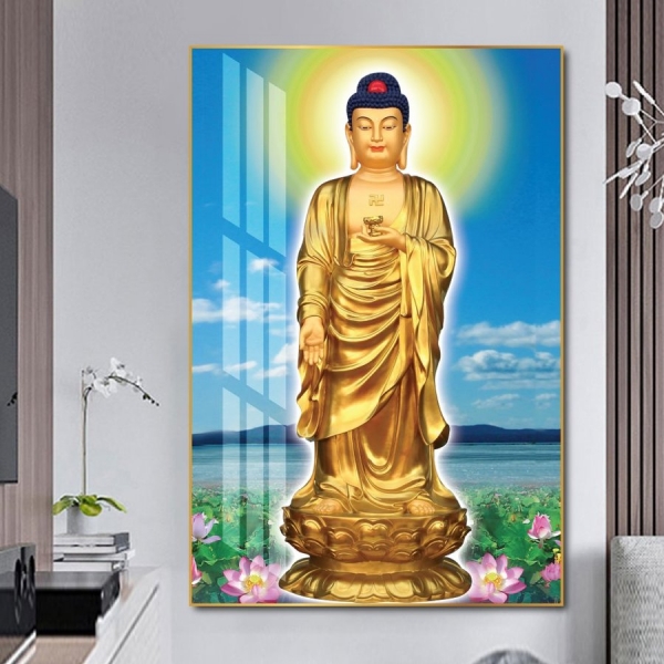 Tranh Đức Phật A Di Đà Đứng Giữa Hồ Sen